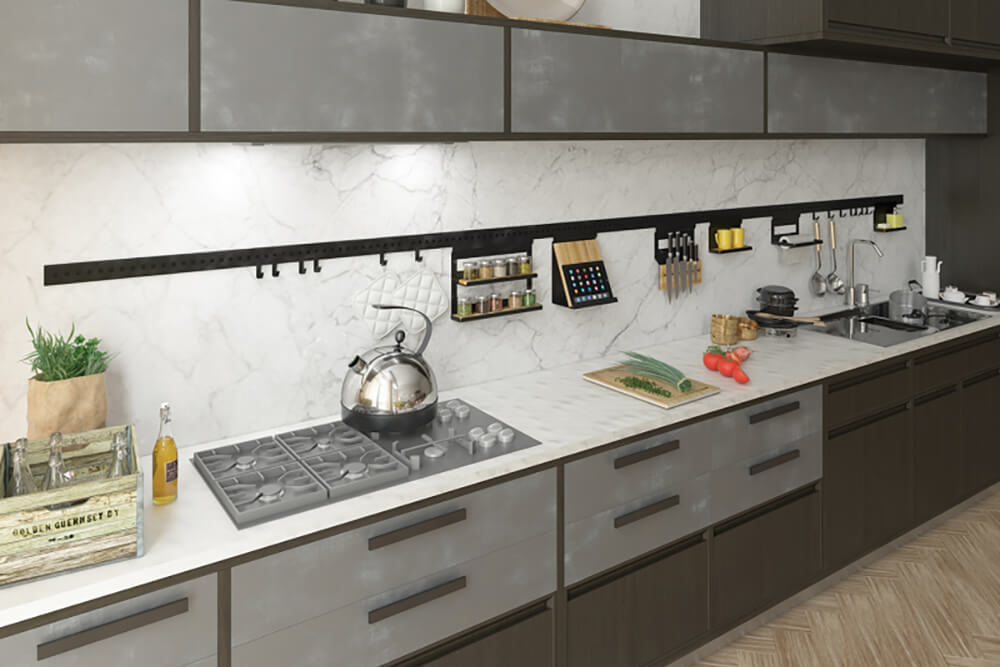 Черный рейлинг на кухне Черный рейлинг на кухне